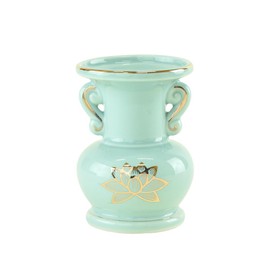 Buddhist altar flower flower altar flower altar vase pottery flower garden blue background gold lotus 4.0
