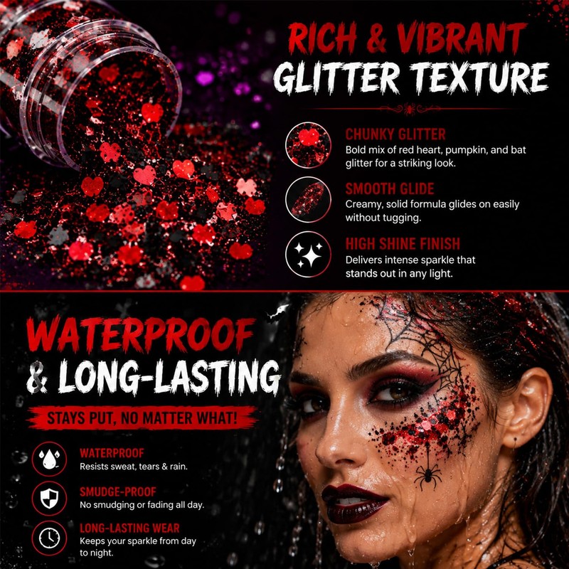Halloween Body Glitter Stick, Hair Glitter for Kids, Halloween Accessories