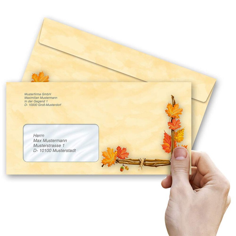 Envelopes Autumn Motif, Autumn Gold 25 Envelopes (with Window) DIN