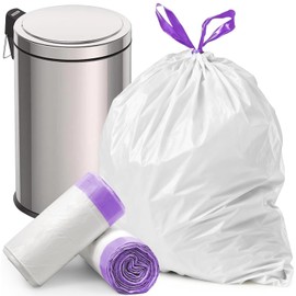 Small Bin Liners 10 L with Drawstring Rubbish Bags Tear-Resistant Bin Bags for Bathroom, White, Pack of 80