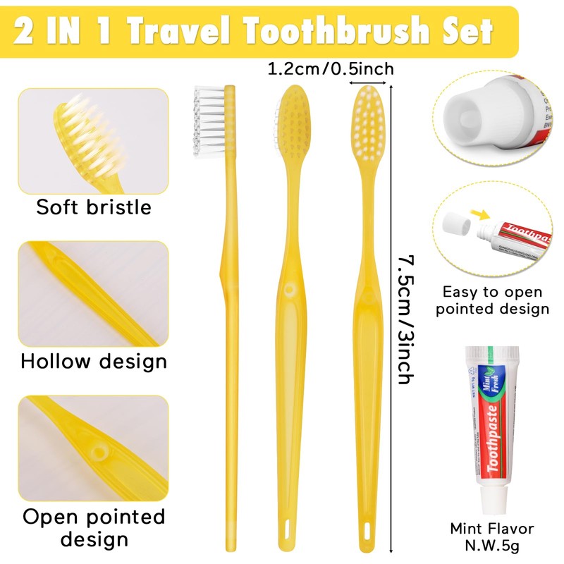 HOFASON Disposable Toothbrushes with Toothpaste Pack of 300, Yellow Hollow