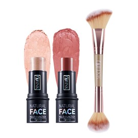 ONXK Highlighter Makeup Cream Contour Stick - Easy to Apply Natural Bronzer Stick & Blush Stick Non-greasy & Waterproof Blush for Cheeks Face Beauty Makeup Kit(Including Makeup Blush)