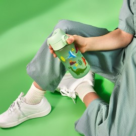 Ion8 Kids Water Bottles, BPA Free, Leakproof, Dishwasher Safe, Easy Open, Secure Lock, Small Boys & Girls Water Bottle,Kids Drinks Bottle for Spill-free Drinking, Green, Dinosaurs, 350ml/12oz