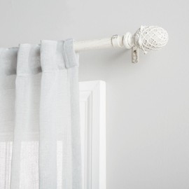 EXCLUSIVE HOME Acorn 1" Curtain Rod and Coordinating Finial Set, Distressed White, Adjustable 66"-120"