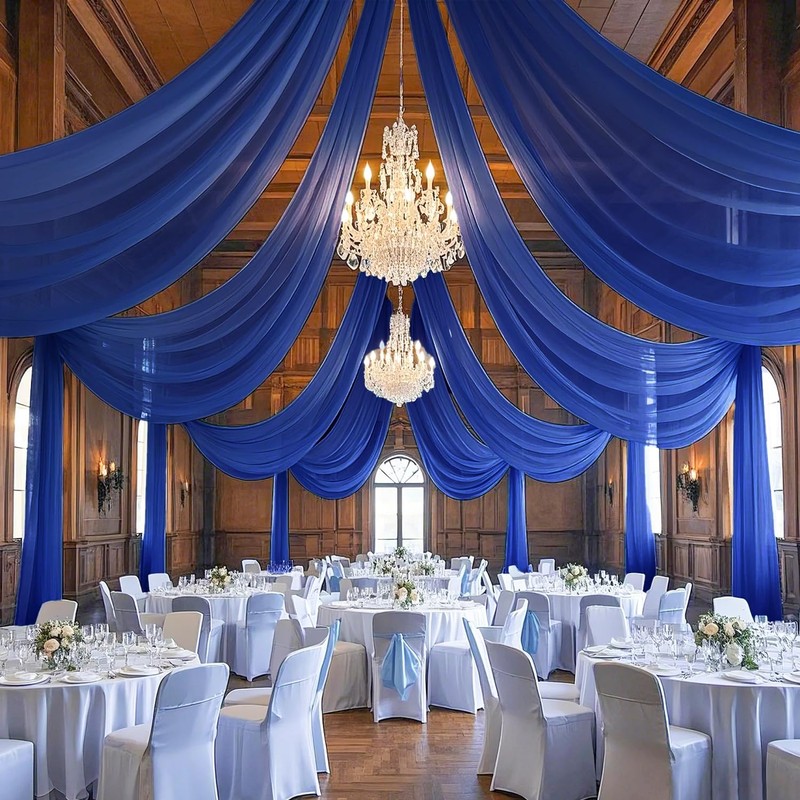 FANPROMS Blue Ceiling Drapes for Wedding 5x20FT 2 Panels Chiffon