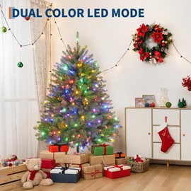 6FT Christmas Solid Color PVC Hybrid Auto Tree with 450 LED Lights Artificial Christmas Tree with 8 Light Patterns Pre-Lit Christmas Tree, Collapsible Stand, Switch Foot Pedal, Green (1309 Tips)
