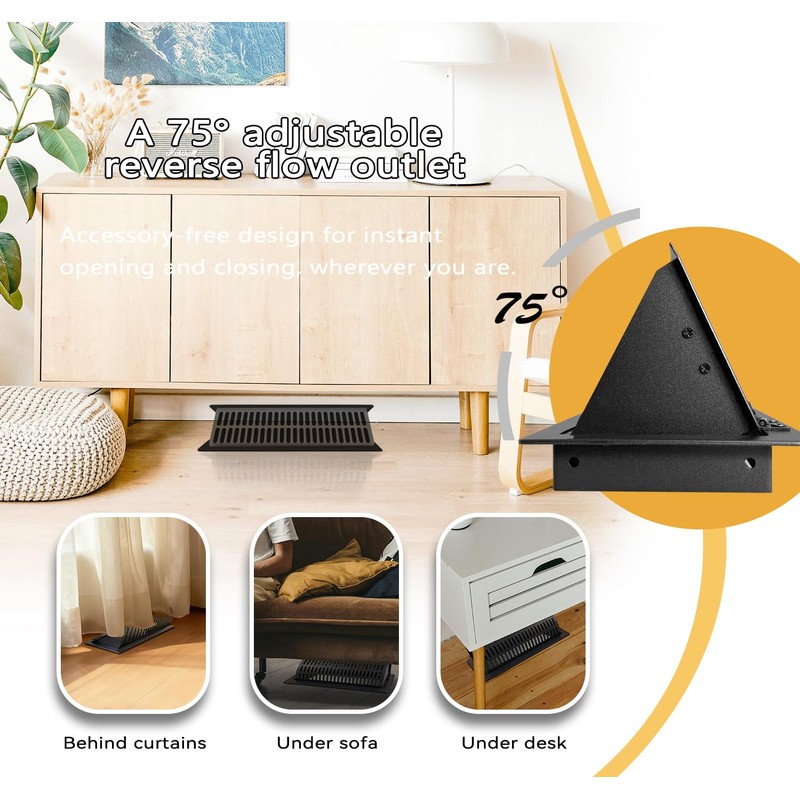 4x12 Floor Register and Vent Deflector Combo, Solid Steel 2-in-1