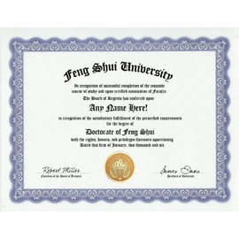 Feng Shui Degree: Custom Gag Diploma Doctorate Certificate (Funny Customized Joke Gift - Novelty Item)