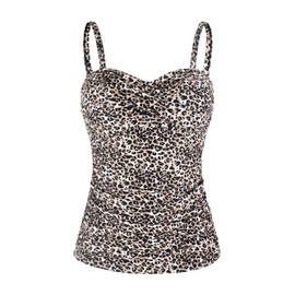 Ocean Blues Women's Leopard Tankini Top Tummy Control Bathing Suit Top Ruched Swim Top Only Size XX-Large