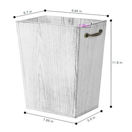 OYEAL Wood Wastebasket Trash Can Rustic Farmhouse Square Garbage Container Bin with Decorative Metal Handle for Bedroom, Living Room, Bathroom & Office