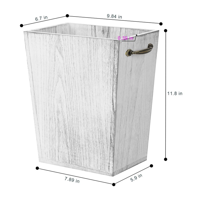OYEAL Wood Wastebasket Trash Can Rustic Farmhouse Square Garbage Container