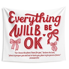 Evcprz Pink Coquette Bow Christian Tapestry, Bible Verse Wall Tapestries, Everything Will Be Okay Religious Scripture Wall Hanging Decor for Girls Bedroom Dorm Apartment Home, 50x60 Inch