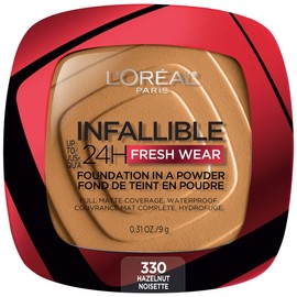 L'Oreal Paris Makeup Infallible Fresh Wear Foundation in a Powder, Up to 24H Wear, Waterproof, Hazelnut, 0.31 oz.