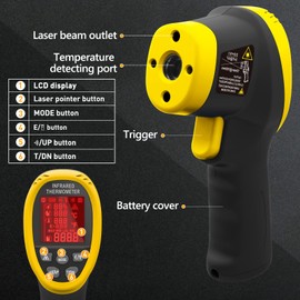 Infrared Thermometer Gun -58℉~1472℉, WapoRich Dual Laser Pyrometer, Non-Contact Digital Temp Gun w/Humidity, Ambient Temp & Dew Point, Temp Alarm for Cooking, BBQ, HVAC【NOT for Human】