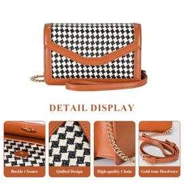 GM LIKKIE Houndstooth Clutch Purses for Women, Foldover Envelope Crossbody Bag, PU Leather Shoulder Handbag (Black)