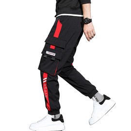 XYXIONGMAO Men's Tactical Streetwear Joggers Goth Clothes Baggy Casual Sports Pants Baggy Casual Techwear Hip Hop Sweatpants Black Cargo Pants for Men(Red,2XL)