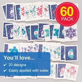 Baker Ross FC281 Snowman Tattoos - Pack of 60 Temporary Tattoos for Children, Ideal for Party Bags or Small Gifts for Children