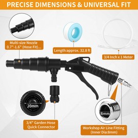 Coolant Flush Gun, heater core flush kit with Lever Action Air,Includes 2 PCS 4" Garden Hoses, with Multi-Size Nozzles for 19-40mm Hoses, for Automotive Coolant System Flush,Heater Core Cleaning