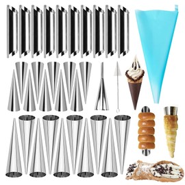 Joyeee 33 Pcs Cannoli Tubes Kits, Stainless Steel Cannoli Tubes Molds, 5 Inch Cannoli Forms Non-stick Cream Horn Molds for Danish Pastry Lady Lock Form, Cream Roll, Croissant