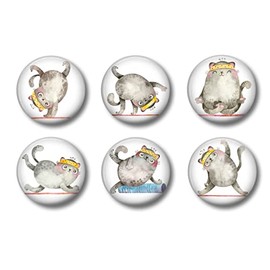 Cute Yoga Cats Exercise Themed Refrigerator Fridge Magnets - Funny Magnets - 6 Magnets - 1.5 Inch Magnets Set