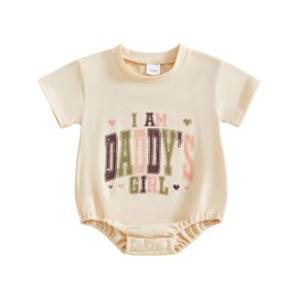 Bonangber Daddys Girls Baby Clothes Letters Print Short Sleeve Bubble Romper Newborn Bodysuit Cute First Fathers Day Baby Outfit(B-Khaki Daddys Girl,6-12 Months)