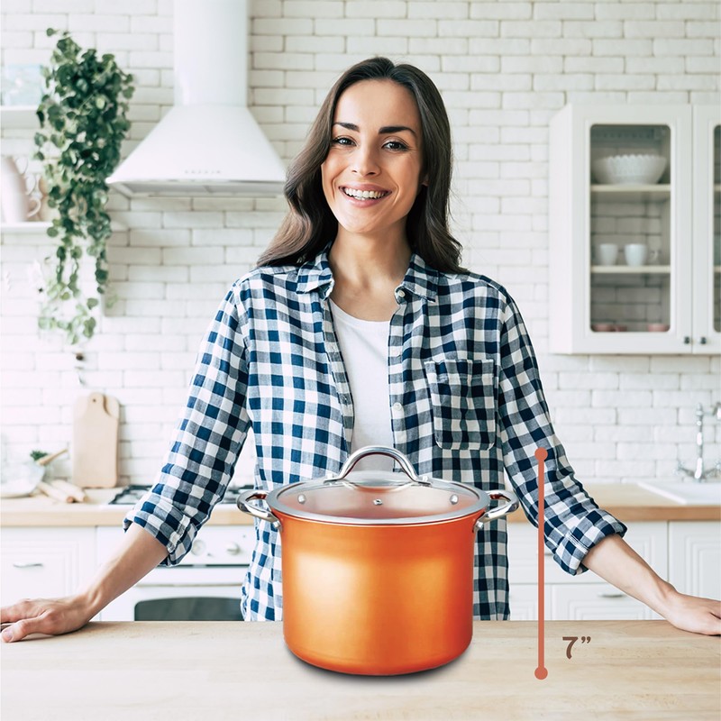 CONCORD 7 QT Copper Non Stick Stock Pot Casserole Coppe-Ramic