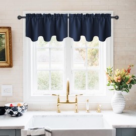 NICETOWN Blackout Valances for Kids Room - 42 inches by 18 inches Scalloped Pole Pocket Baby Boy Nursery/Bay Window Curtains Valances, 1 Pair, 42" W x 18" L
