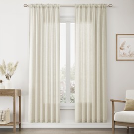 Aersas Beige Linen Curtains 80 Inch Length for Living Room 2 Panels Rod Pocket Rustic Modern Farmhouse Privacy Semi Sheer Light Filtering Linen Drapes for Bedroom 52x80 Long Sand Beige Colored