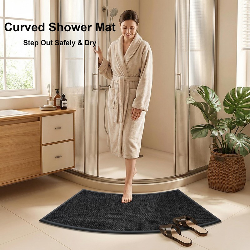 EUPXRHY Non-Slip Curved Bath Mat, Semi Circle Bathroom Rug, Quick