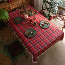 auons Christmas Tablecloth Red Checkered Table Cloth for Rectangle Tables, Xmas Plaid Table Cover with Tassels Christmas Decoration Tablecloth for Party Winter Holiday Home Decor, 40x55 Inch