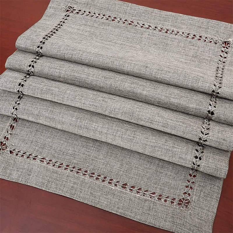 Handmade Hemstitched Natural Rectangle Lace Table Runners, Dining Festival Holiday