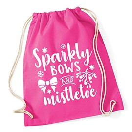 Hippowarehouse Sparkly bows and mistletoe Drawstring Cotton School Gym Bag 37cm x 46cm, 12 litres