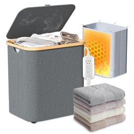 Towel Warmer & Laundry Basket 2-in-1, Foldable Towel Warmer for Bathroom with Removable Heating Bag, 20/40/60Mins Fast Heating, Auto Shut-Off, Fits 3 Large Towels Blankets, Ideal Xmas Gift