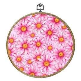 Cute Pink Floral Decor Framed Round Wall Decor Canvas Wall Art Hanging Prints Artwork for Home Kitchen Farmhouse Bathroom Living Room Decorations Nursery Office Porch Garden Door 10.2X10.2 Inch