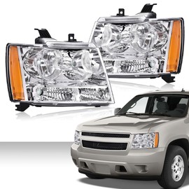 PIT66 Headlight Assembly Compatible with Chevy Tahoe Subarban 2007-2014/ Avalanche 2007-2013 GM2503263, GM2502263, 22853025, 22853026 Clear Lens Clear Housing Amber Reflector