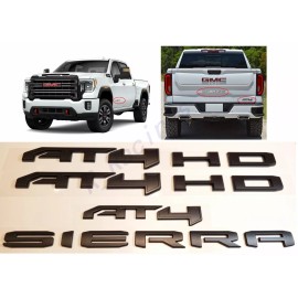 GMC 4PCS New Matte Black AT4 HD Emblem Sierra Letters Fit GMC Sierra 2500HD 3500HD