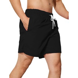 Mens Swim Trunks 5 inch Quick Dry Swim Shorts with Mesh Lining Beach Board Shorts Swimwear Bathing Suit(XL,Black)