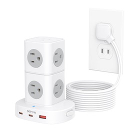 DEPOW 2 Prong Power Strip, 2 to 3 Prong Outlet Adapter with 9 Outlets 3 USB Ports (2 USB C), 1700J Two Prong Surge Protector, 5FT Power Strip Tower, Wall Mount for Old House Non-Grounded Outlets