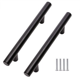 ONLYKXY 8 Pack T Bar Kitchen Cabinet Pulls, Stainless Steel Pulls, Cupboard Handles, Drawer Handles, Door Handles, 6 Inch Length, 3.75 Inch Hole Center (Black)