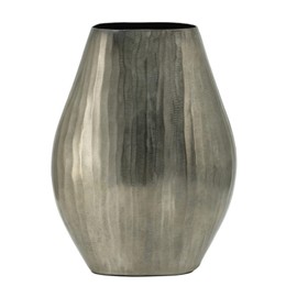 Aluminum Oval Vase with Chiseled Layers - 9.5" x 5.5" x 12" Flower Arrangement Centerpiece in Silver Grey - Modern Home Decor