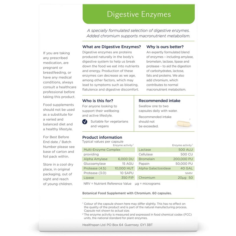 Healthspan Digestive Enzymes | 60 Capsules | Amylase | Lactase