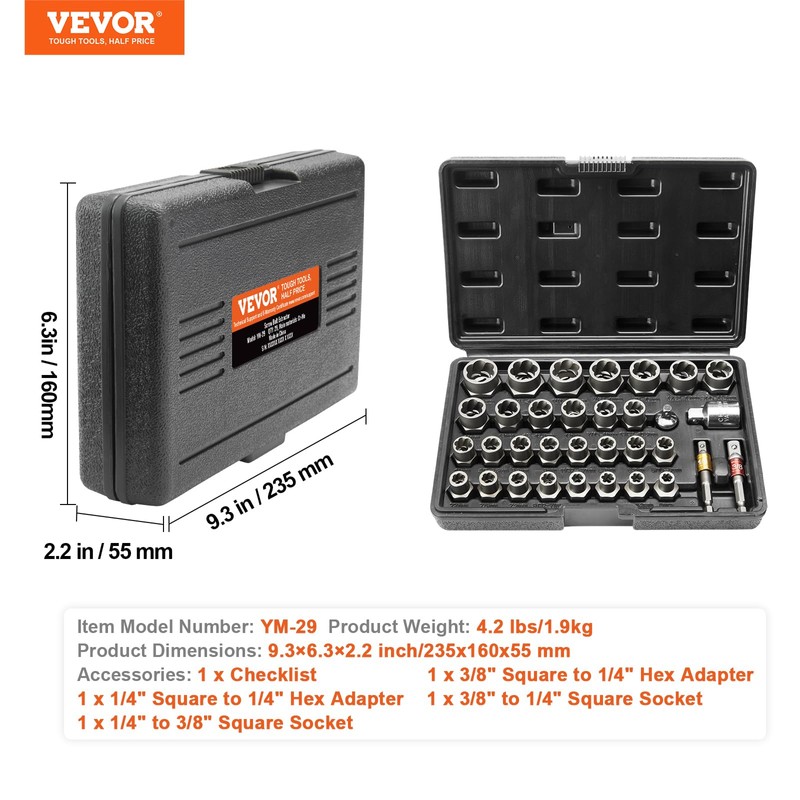 VEVOR Bolt Extractor Set, 32-Piece Bolt and Nut Remover Set,
