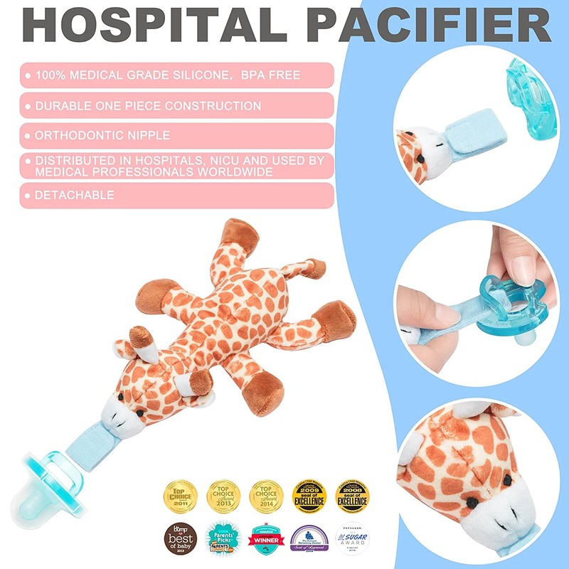 2-in-1 Giraffe Stuffed Animal Pacifier for Babies, Cute and Cuddly