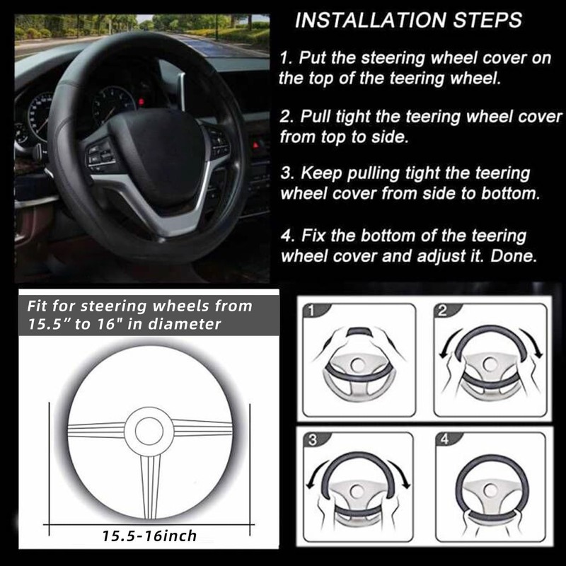 Valleycomfy Microfiber Leather Steering Wheel Cover Large-Size for F150 F250