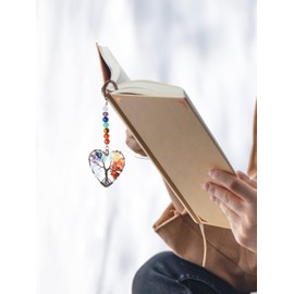 GEHECRST Crystal Metal Bookmark Chakra Crystal Tree Life Heart Bookmarks for Women Appreciation Bookmark Gifts for Teacher Reader Book Lovers Graduation Mothers Day Gifts for Mom Women