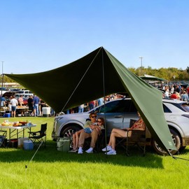 TIMBER RIDGE 19x9.8ft Retractable Car Awning with Blackout Coating, 186ft² Roof Rack Pull-Out Sun Shade Overland Camping, UPF50+ Waterproof Sun Shelter for Vehicle/Truck/Jeep/SUV/Van Green