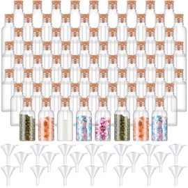 100 Pack 1 oz Plastic Sand Art Bottles with Cork Stoppers Mini Vial Potion Bottles Cork Bottle with Mini Funnel for Filling Bottles for Art DIY Craft, Essential Oil, Message, Wedding Party Favor