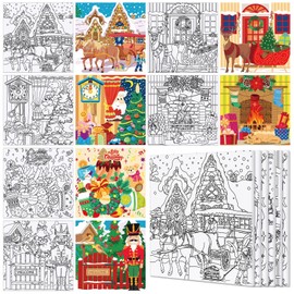 Honoson 6 Pcs 6 x 6 Inch Pre Drawn Outline Canvas Paint Kit Painting with Pictures to Paint for Adults Paint Party Stretched Canvas Painting Art Boards Set for Adult Beginner Paint (Christmas Style)