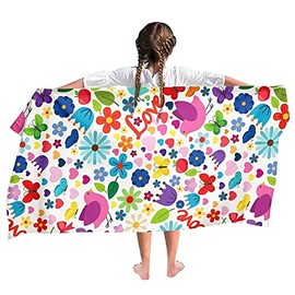 Ulticool Towel Love Retro Flower Butterfly - Child Girl Boy - Quick Drying Microfibre Bath Towel - 140 x 70 cm - for Travel Fitness Gym Sports Spa Yoga - Red
