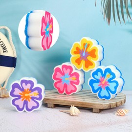 AnyDesign 4Pcs Hibiscus Flower Kitchen Sponges Water Absorbing Dish Washing Sponge Tropical Hawaiian Floral Dual Sided Non Scratch Scrubber for Summer Aloha Festival Household Supplies